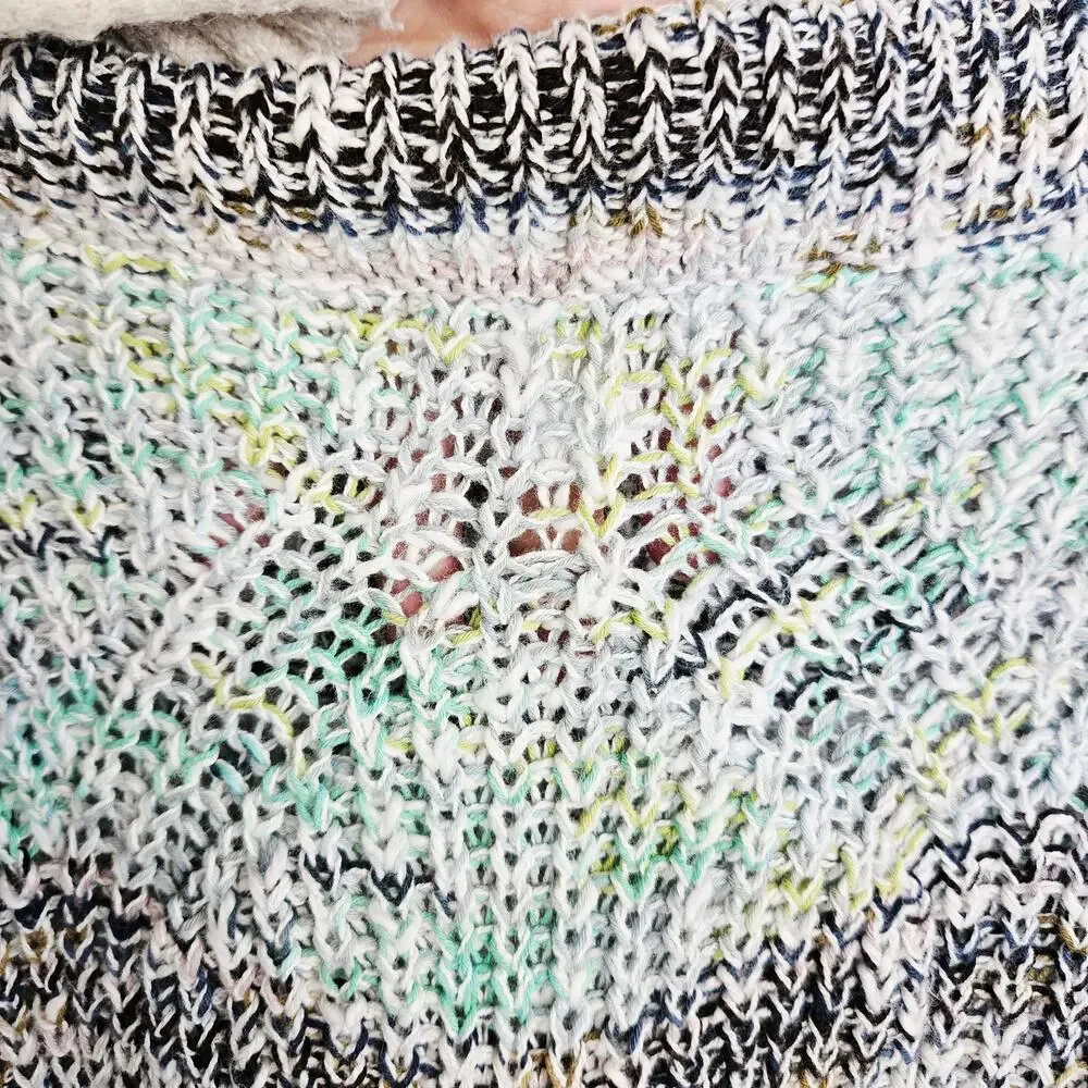 J Jill Marled Open Knit Tunic Sweater Size XL Cotton Blue Green Boho Winter Cozy
